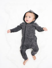 BAMBINISTA - LUCKY NO. 7 - Rompers - Jog Denim Hooded Playsuit Black