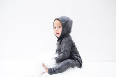 BAMBINISTA - LUCKY NO. 7 - Rompers - Jog Denim Hooded Playsuit Black