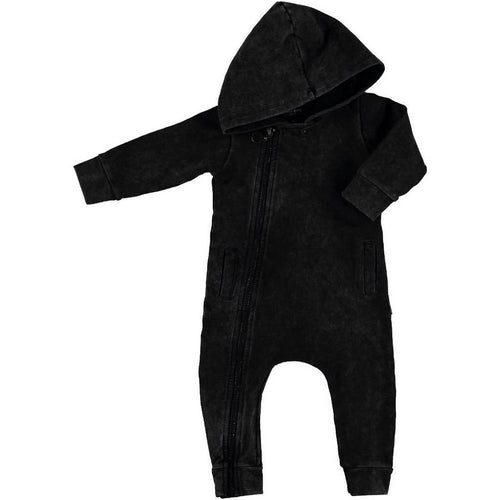 BAMBINISTA - LUCKY NO. 7 - Rompers - Jog Denim Hooded Playsuit Black