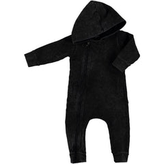 BAMBINISTA - LUCKY NO. 7 - Rompers - Jog Denim Hooded Playsuit Black
