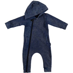 BAMBINISTA - LUCKY NO. 7 - Rompers - Jog Denim Hooded Playsuit Blue