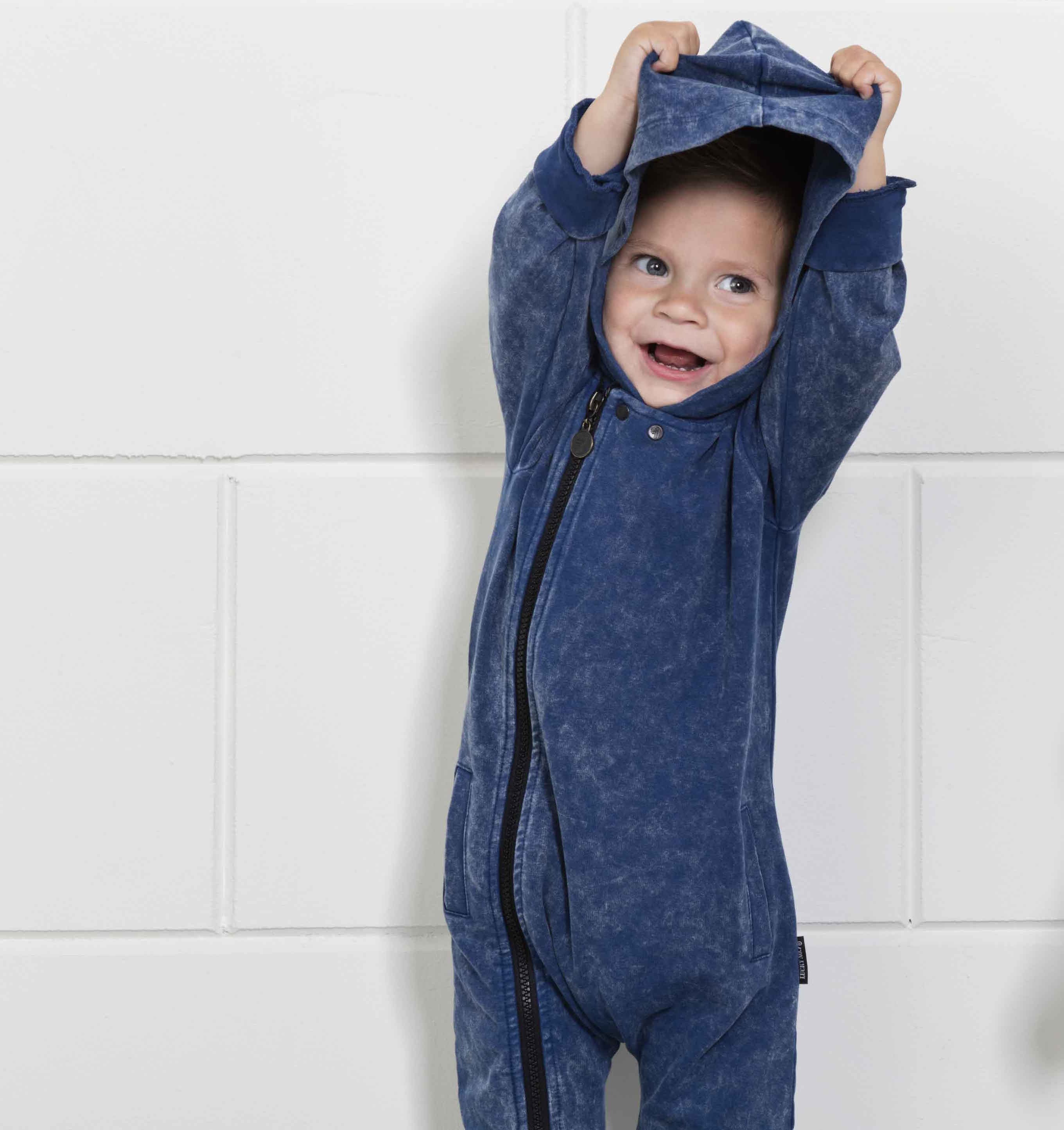 BAMBINISTA - LUCKY NO. 7 - Rompers - Jog Denim Hooded Playsuit Blue
