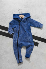 BAMBINISTA - LUCKY NO. 7 - Rompers - Jog Denim Hooded Playsuit Blue
