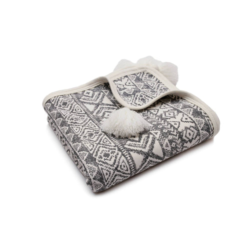BAMBINISTA - PULP - Blankets - Bamboo Reversible Blanket with Pompoms Aztec