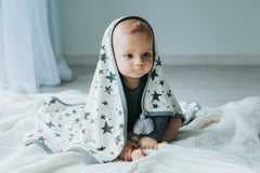 BAMBINISTA - PULP - Blankets - Bamboo Reversible Blanket with Pompoms Star Grey