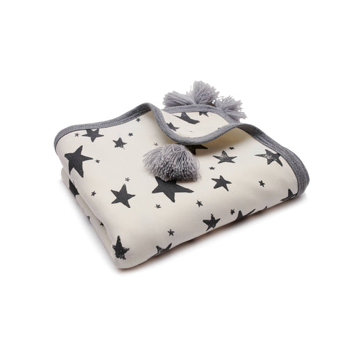 BAMBINISTA - PULP - Blankets - Bamboo Reversible Blanket with Pompoms Star Grey