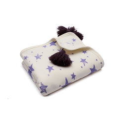 BAMBINISTA - PULP - Blankets - Bamboo Reversible Blanket with Pompoms Star Violet