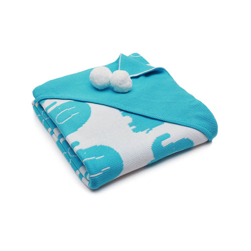 BAMBINISTA - PULP - Blankets - Bamboo Knitted Hooded Blanket Elephant Blue