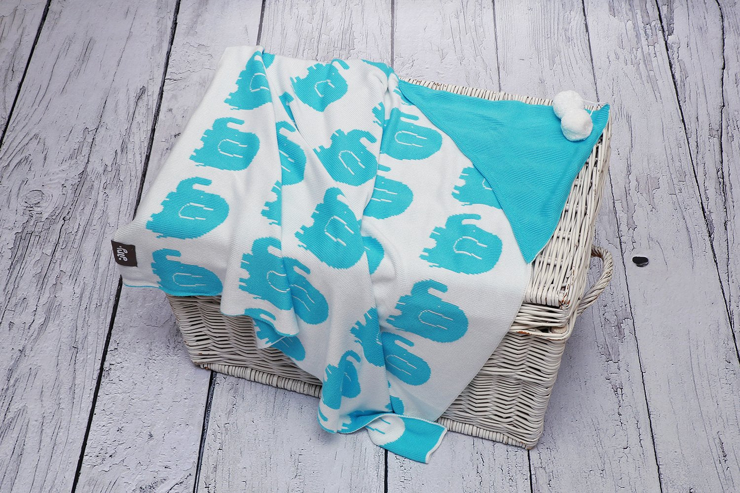 BAMBINISTA - PULP - Blankets - Bamboo Knitted Hooded Blanket Elephant Blue
