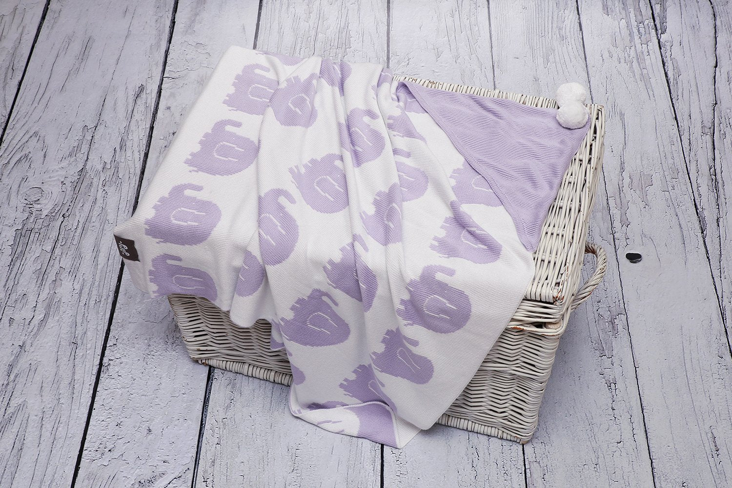 BAMBINISTA - PULP - Blankets - Bamboo Knitted Hooded Blanket Elephants Violet